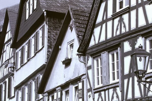 Europe, Germany, Rhineland, Pfalz, Bacharach. Half timbered buildings