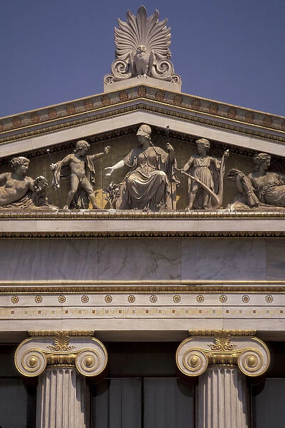 Europe, Greece, Attica, Athens. National Library, Pediment detail