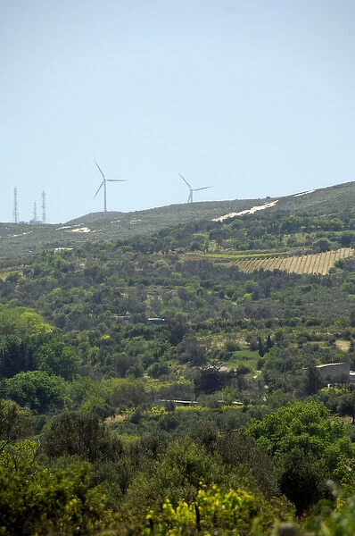 Europe, Greece, Crete (aka Kriti). Countryside views with modern windmills