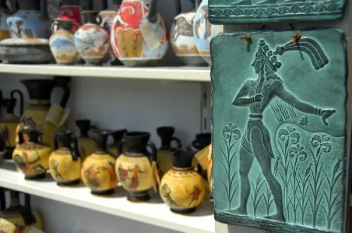 Framed Print : Europe, Greece, Crete (aka Kriti), Heraklion (aka Iraklion). Typical Greek souvenirs