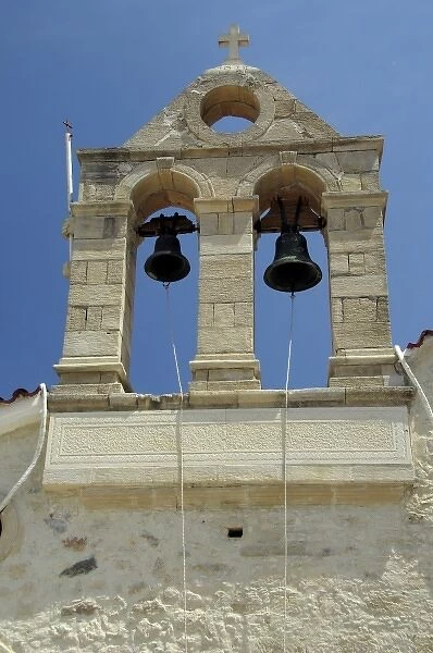 Europe, Greece, Crete (aka Kriti). Small village of Kato Aites, church bell tower
