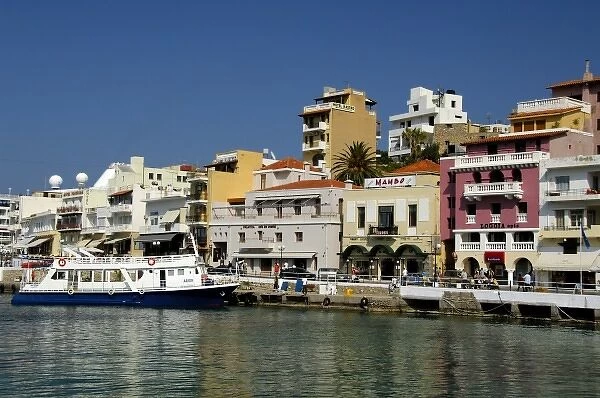 Europe, Greece, Crete (aka Kriti). Port city of Agios Nikolaos located on the Gulf of Mirabello