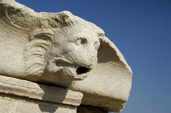 Europe, Greece, Cyclades, Delos. Ruins along the Sacred Way, carved lion