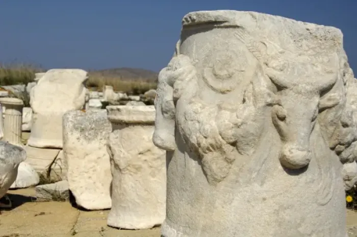 Framed Print : Europe, Greece, Cyclades, Delos. Ruins along the Sacred Way