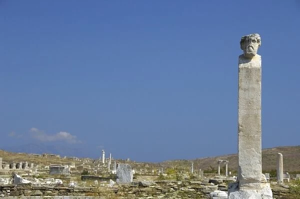 Europe, Greece, Cyclades, Delos. Ruins along the Sacred Way