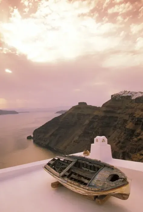 Framed Print : Europe, Greece, Cyclades Island, Santorini. Imerovigli viewed from Thira, sunset Framed Print : Europe, Greece, Cyclades Island, Santorini. Imerovigli viewed from Thira, sunset