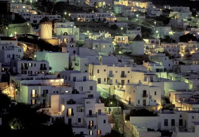 Framed Print : Europe, Greece, Cyclades Islands, Mykonos. Hilltop buildings at night Framed Print : Europe, Greece, Cyclades Islands, Mykonos. Hilltop buildings at night