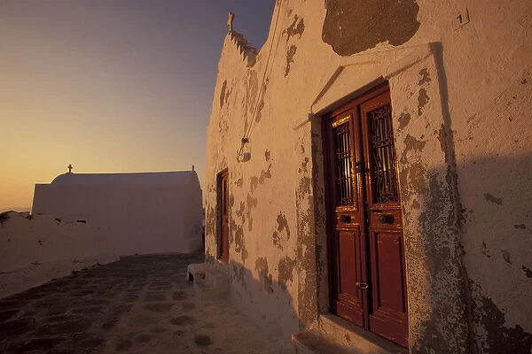Europe, Greece, Cyclades Islands, Mykonos, Paraportiani Church, at sunset