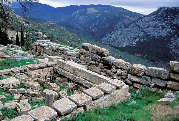 Europe, Greece, Delphi. Ancient ruins of Delphi, located in the foothills of Mount
