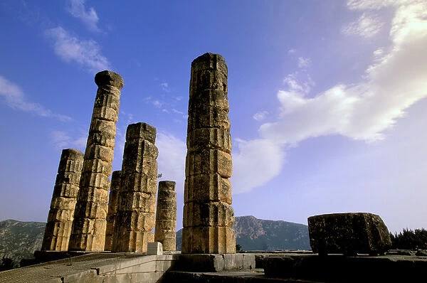 Europe, Greece, Delphi, Fokida. Temple of Apollo ruins