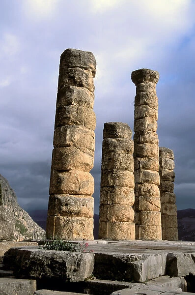 Europe, Greece, Delphi. Temple of Apollo columns