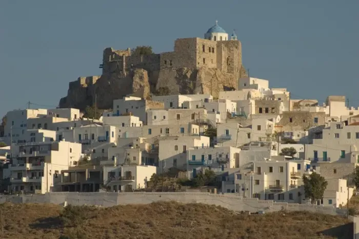 Framed Print : Europe, Greece, Dodecanese Islands, Astypalea: Quirini-built fort atop the Hora