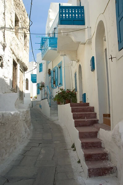 Europe, Greece, Dodecanese Islands, Nisyros: narrow streets of Mandraki with coloured