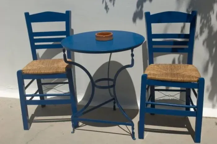 Framed Print : Europe, Greece, Dodecanese Islands, Kos: table and chairs Framed Print : Europe, Greece, Dodecanese Islands, Kos: table and chairs