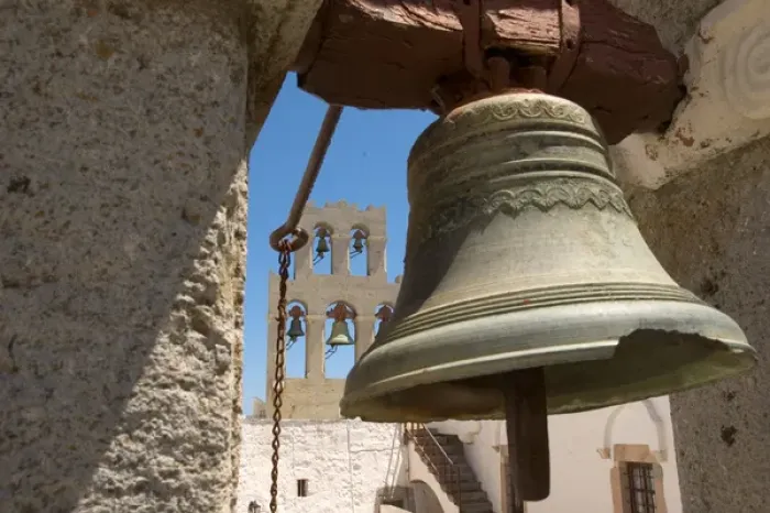 Framed Print : Europe, Greece, Dodecanese, Patmos: church bell inside the monastery of St John in Hora