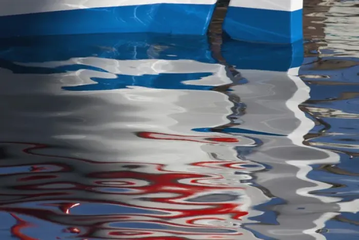 Framed Print : Europe, Greece, Greek Island, Crete, Harbor of Chania and boat in calm water reflection