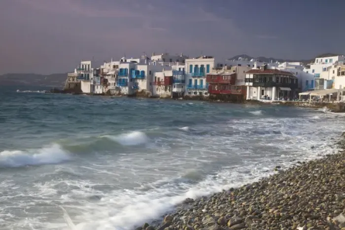 Framed Print : Europe, Greece, Greek Island, Mykonos, Hora, Little Venice in evening light