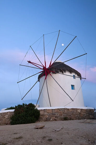 Europe, Greece, Greek Island, Mykonos, Hora, Windmill Evening light