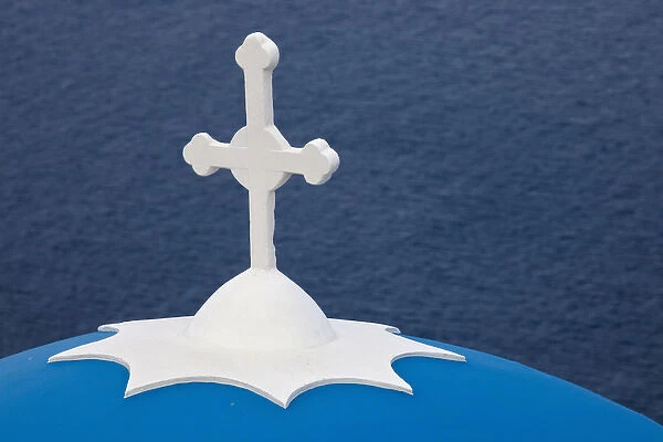 Europe, Greece, Greek Island, Santorini, Blue Dome, Church, White Cross, Firostefani