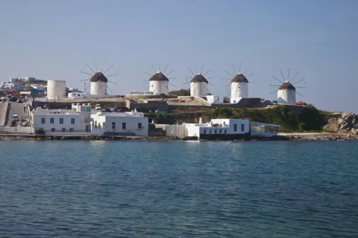 Framed Print : Europe, Greece, Greek Isles, Mykonos, Horia, Windmills