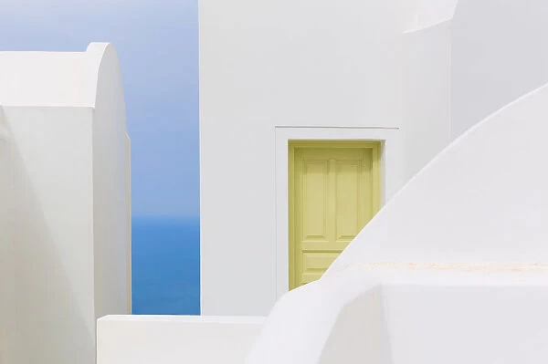 Europe, Greece, Imerovigli. White building shapes and door