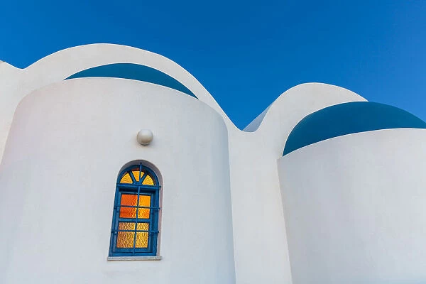 Europe, Greece, Imerovigli. White building shapes and window