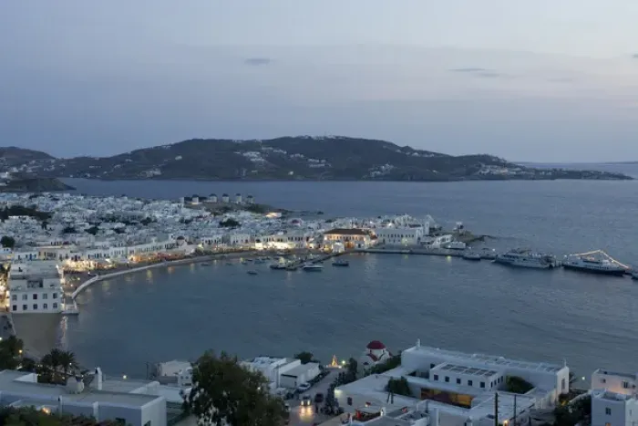 Framed Print : Europe, Greece, Mykonos, Hora. Evening view overlooking harbor. Credit as: Bill Young Framed Print : Europe, Greece, Mykonos, Hora. Evening view overlooking harbor. Credit as: Bill Young