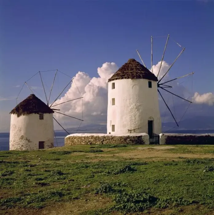 Framed Print : Europe, Greece, Mykonos. White-washed windmills look down over the town of Mykonos, Greece Framed Print : Europe, Greece, Mykonos. White-washed windmills look down over the town of Mykonos, Greece