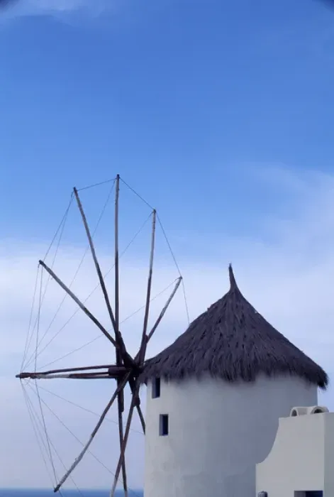 Framed Print : Europe, Greece, Mykonos. wind mill at sunrise