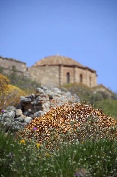 Europe, Greece, Peloponnese, Monemvasia. Octagonal 12th century Byzantine church of Agia Sofia