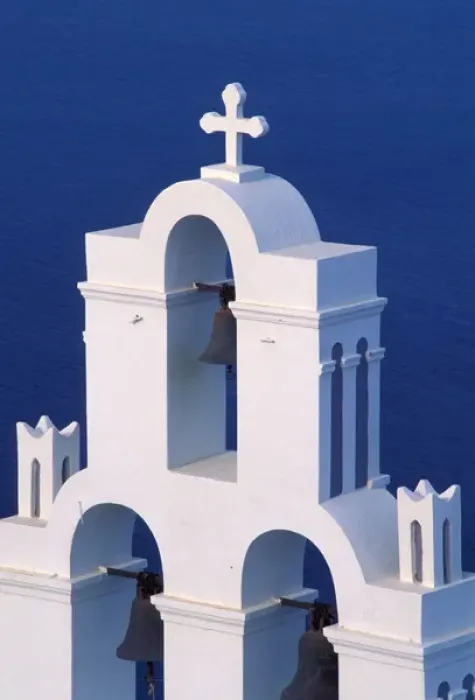 Framed Print : Europe, Greece, Santorini. Coastal bell towers Framed Print : Europe, Greece, Santorini. Coastal bell towers