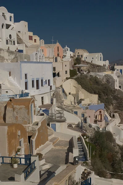 Europe, Greece, Santorini, Oia: the hanging clifftop village at sunset