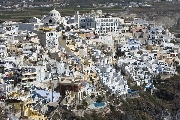 Europe, Greece, Santorini. Overview of clifftop town of Fira. Credit as: Bill Young