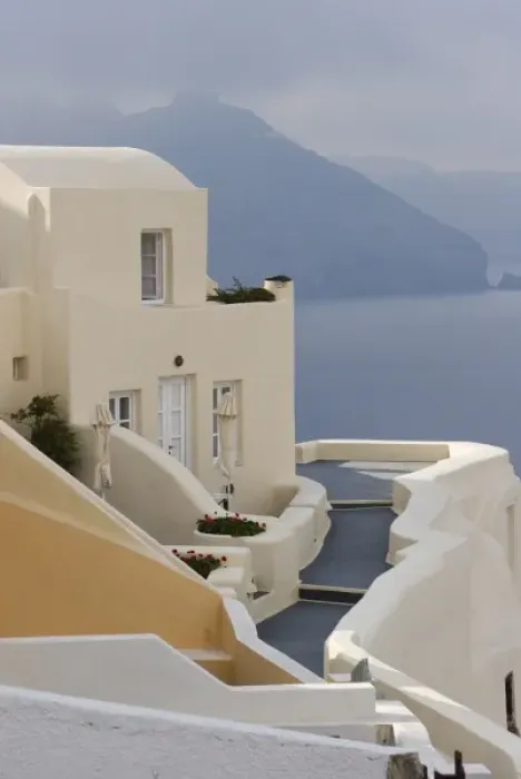 Framed Print : Europe, Greece, Santorini, Thira, Oia. Pathway to end villa overlooking the sea. Credit as Framed Print : Europe, Greece, Santorini, Thira, Oia. Pathway to end villa overlooking the sea. Credit as