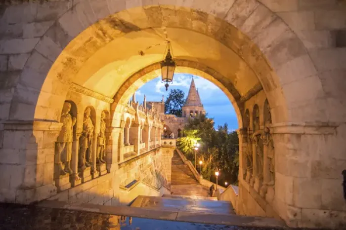 Framed Print : Europe, Hungary, Budapest, Buda, Fishermans Bastion at night