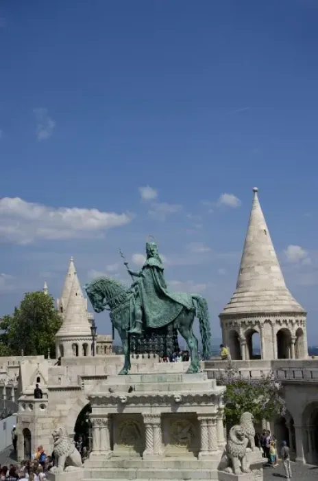 Framed Print : Europe, Hungary, Budapest, Buda, Castle Hill, statue of St. Stephen and towers of Framed Print : Europe, Hungary, Budapest, Buda, Castle Hill, statue of St. Stephen and towers of