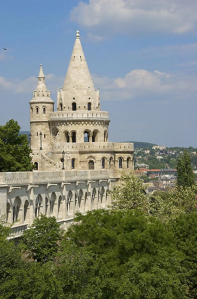 Europe, Hungary, Budapest, Buda, Castle Hill, towers of Fishermans Bastion