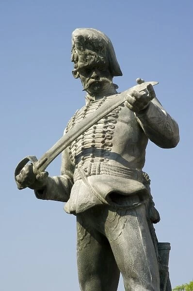 Europe, Hungary, Budapest, Buda, Castle Hill, statue of Huzsar karddal, cavalryman