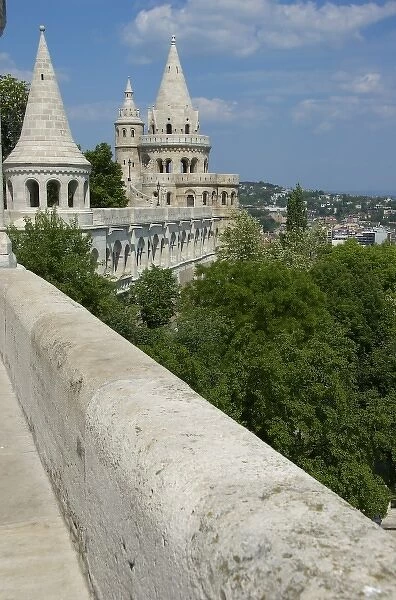 Europe, Hungary, Budapest, Buda, Castle Hill, towers of Fishermans Bastion