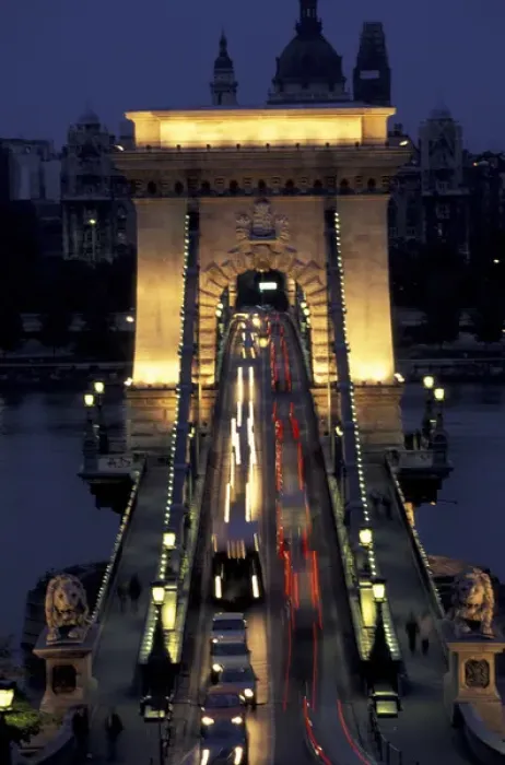 Framed Print : Europe, Hungary, Budapest chain bridge