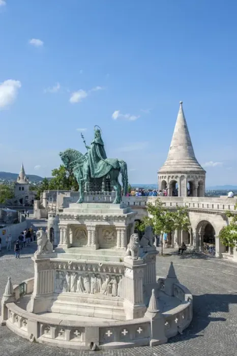 Framed Print : Europe, Hungary, Budapest, Fishermans Bastion, Stephen I statue