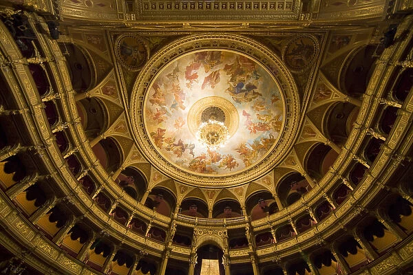 Europe, Hungary, Budapest. Interior ceiling of the Opera House. Credit as: Jim Zuckerman