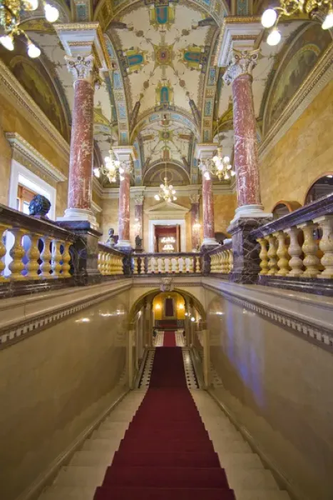 Framed Print : Europe, Hungary, Budapest. Interior ceiling and stairway of Parliament Building. Credit as Framed Print : Europe, Hungary, Budapest. Interior ceiling and stairway of Parliament Building. Credit as
