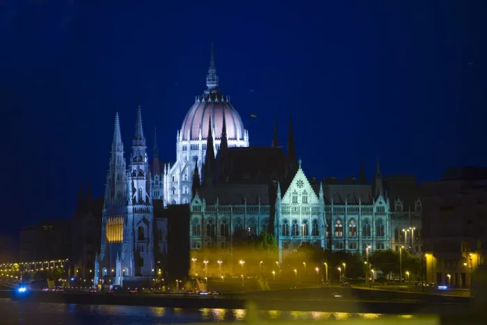 Framed Print : Europe, Hungary, Budapest. Nighttime overview of the Parliament Building next to River Danube Framed Print : Europe, Hungary, Budapest. Nighttime overview of the Parliament Building next to River Danube