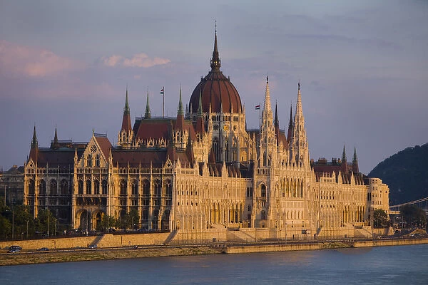 Europe, Hungary, Budapest. Overview of the Parliament Building next to River Danube