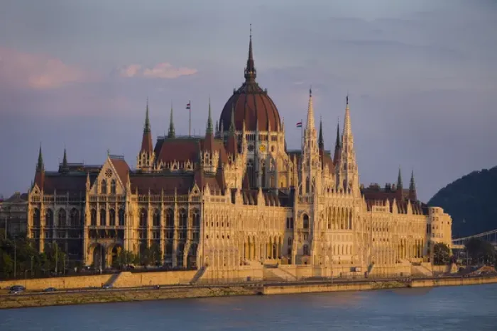Framed Print : Europe, Hungary, Budapest. Overview of the Parliament Building next to River Danube Framed Print : Europe, Hungary, Budapest. Overview of the Parliament Building next to River Danube