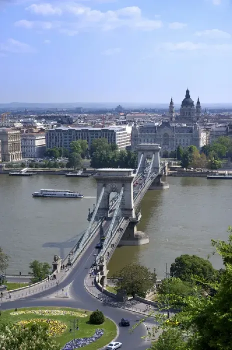 Framed Print : Europe, Hungary, Budapest, Szechenyi Lanchid Chain Bridge, Danube River