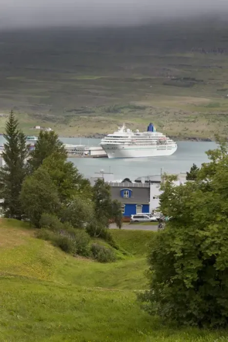 Framed Print : Europe, Iceland, Akureyri. A cruise ship docked in harbor. Credit as: Don Grall / Framed Print : Europe, Iceland, Akureyri. A cruise ship docked in harbor. Credit as: Don Grall /