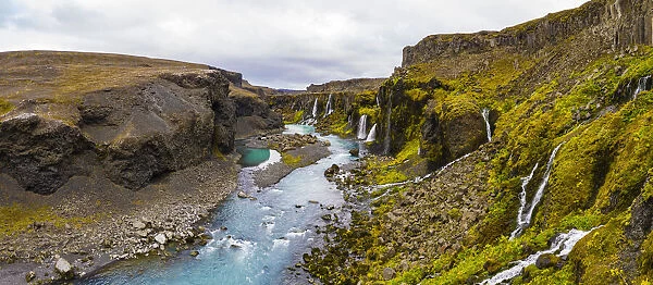 Europe, Iceland. View of Hrauneyjafoss, a group of waterfalls in the central highlands