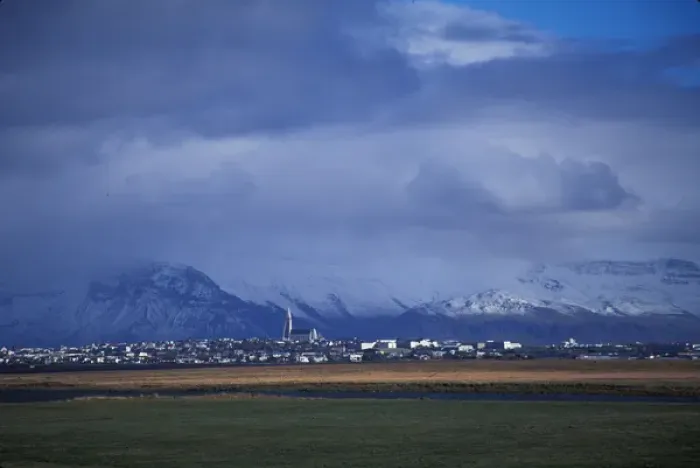 Framed Print : 04. Europe, Iceland, View of Reykjavik from Bessaarshreppur